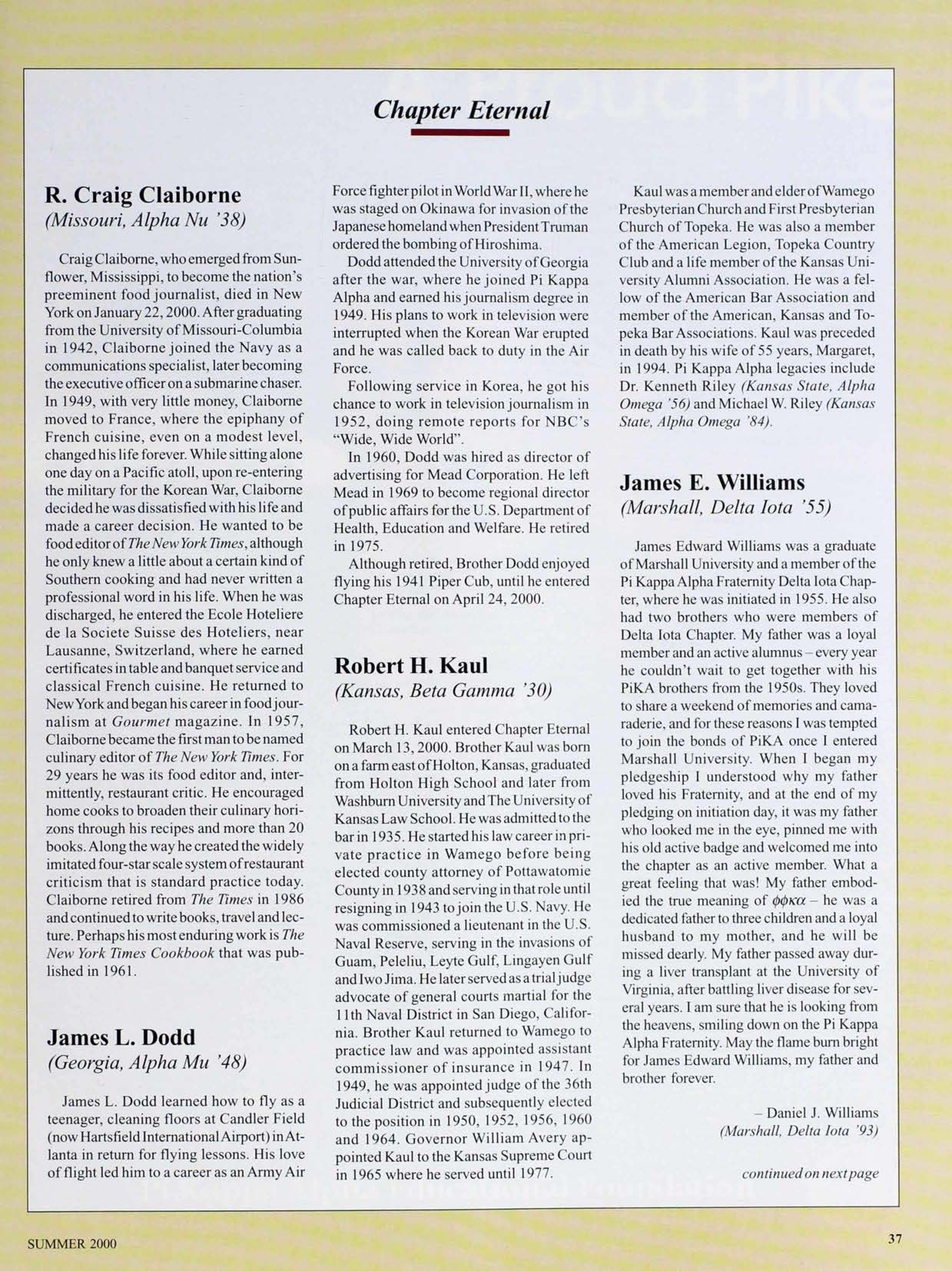 Chapter Eternal, Summer 2000